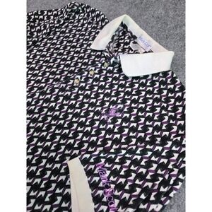 Mark Scot Retro Polo Shirt Mens Large Black Purple Geometric The Reserve Vintage